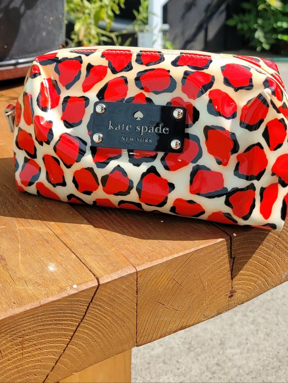 Kate Spade Red and Black Leopard Print Cosmetic Bag